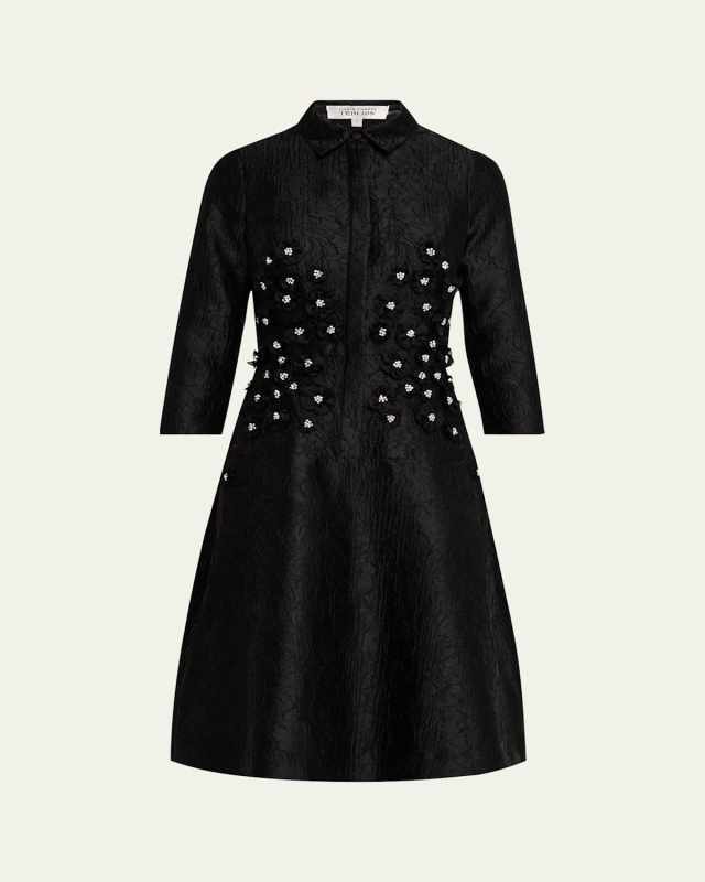 Floral Applique Jacquard Shirtdress